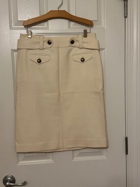 J. Crew Cream High-Waist Pencil Skirt with Button Accents